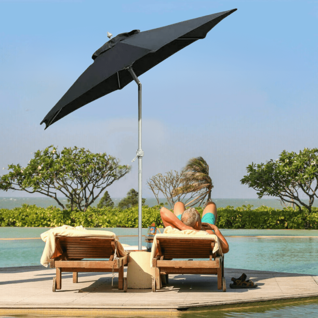 2m Black Aluminium Garden Parasol