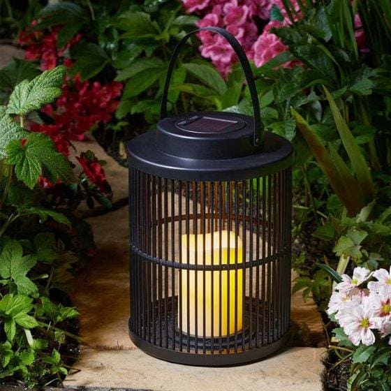 Black LED flameless candle in lantern