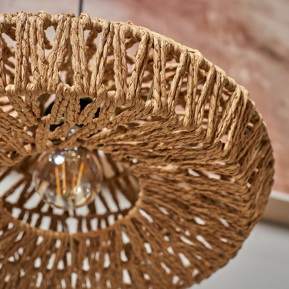 Rattan Lamp shade up close rattan with light bulb