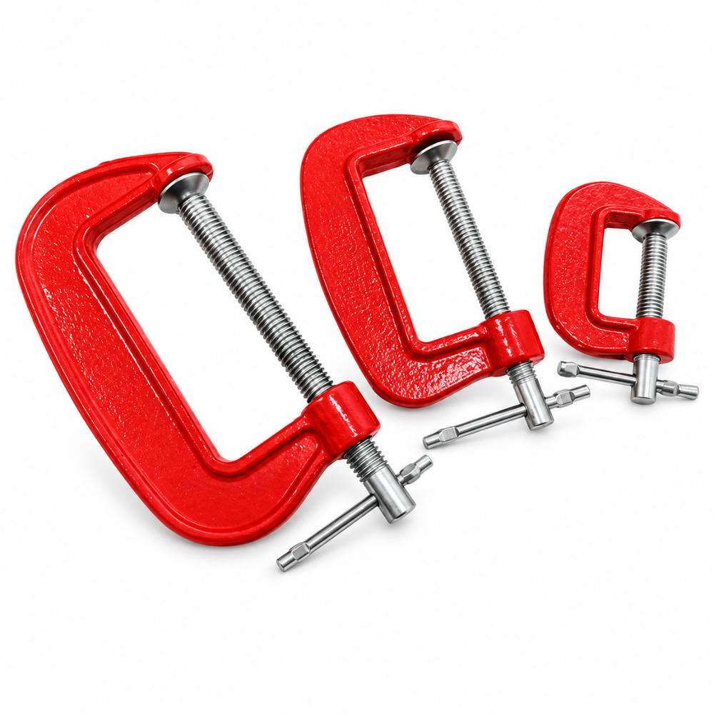 3 Piece Mini G-Clamp Set 25-50-75mm T-bar Handle Durable Swivel Tool