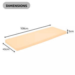 108cm padded seat cushion displayed on an outdoor bench