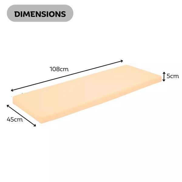 108cm padded seat cushion displayed on an outdoor bench