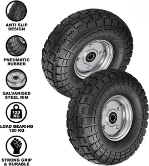 Pneumatic cart wheels designed for outdoor environments