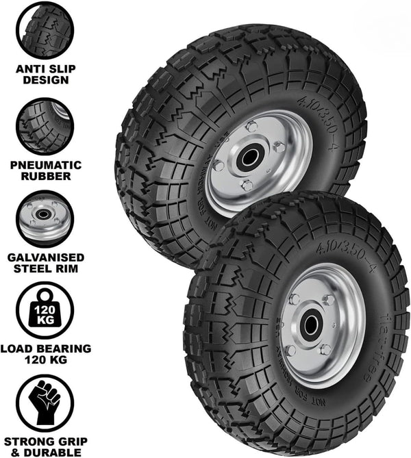 Pneumatic cart wheels designed for outdoor environments