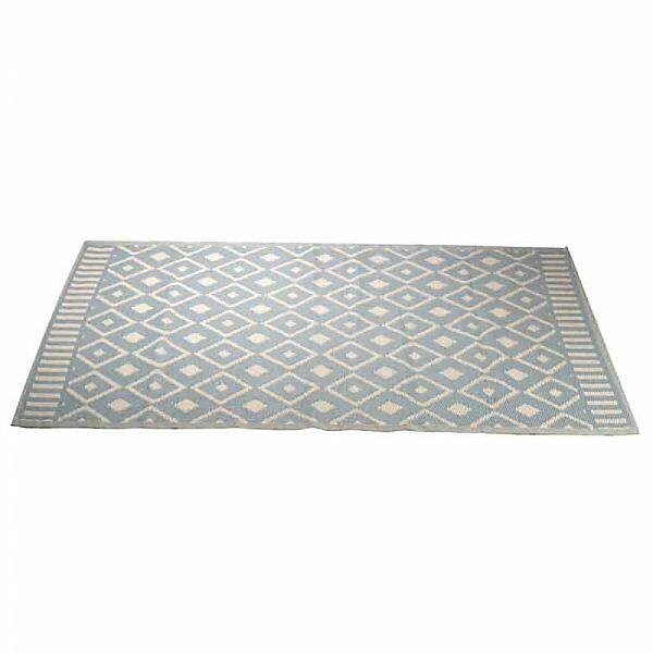 Blue 120 x 180cm rug displayed on patio