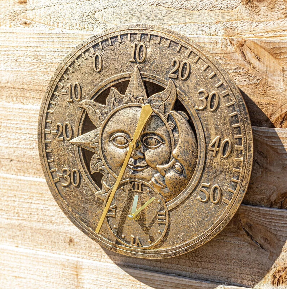 12 inch sun and moon clock with thermometer