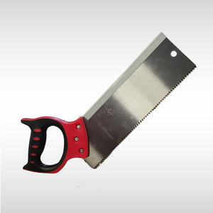 Twelve-inch tenon hand saw with ergonomic handle.