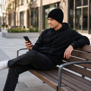 Black Beanie Hat with Built in Headphones