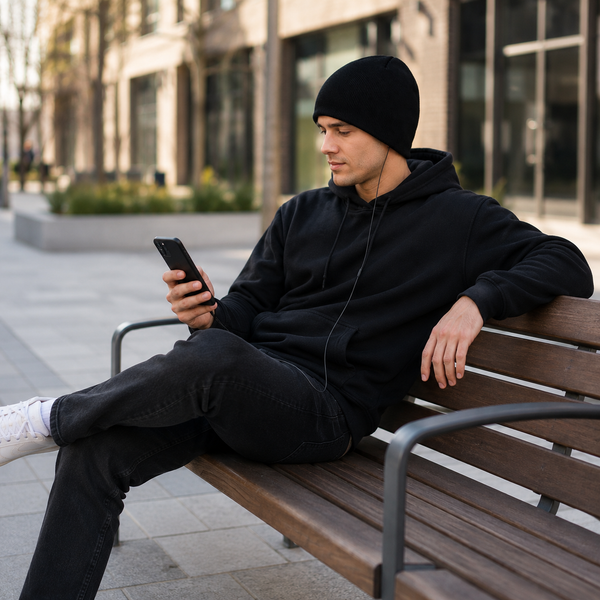 Black Beanie Hat with Built in Headphones