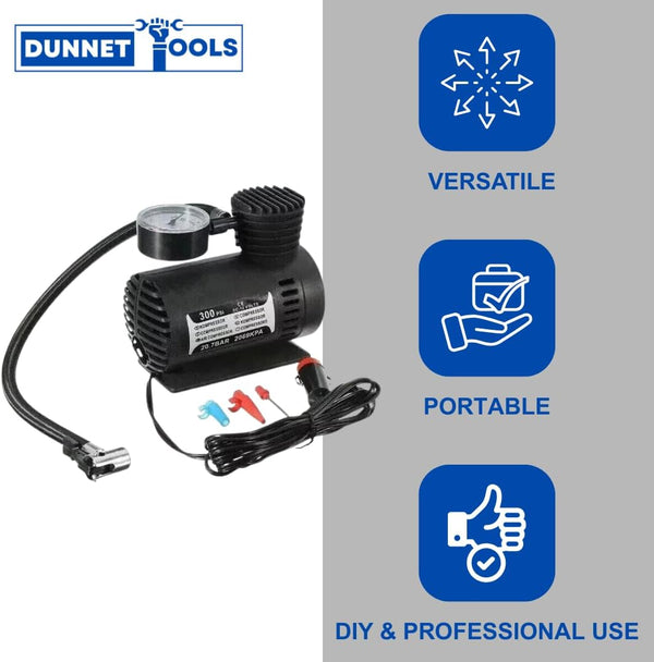 12V vehicle tyre inflator in black