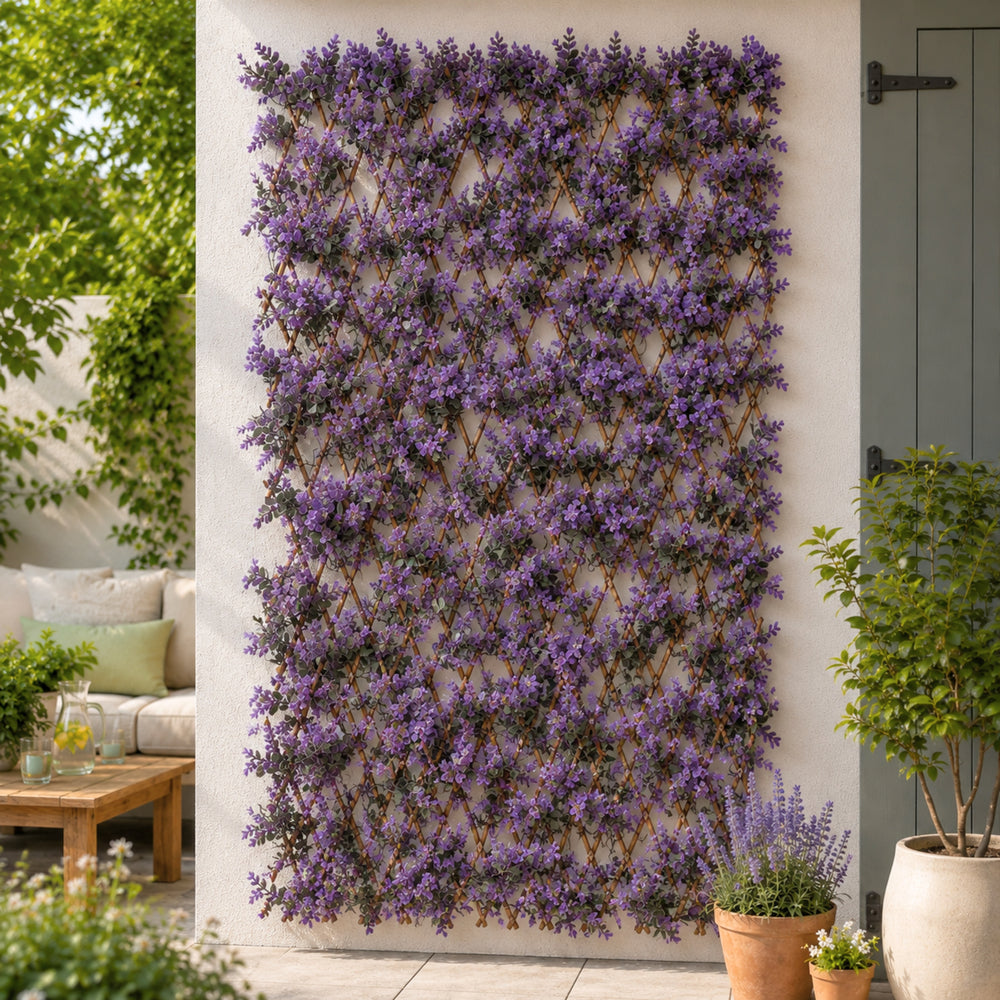 Violet Artificial Faux Leaves Flowers Decorative Trellis