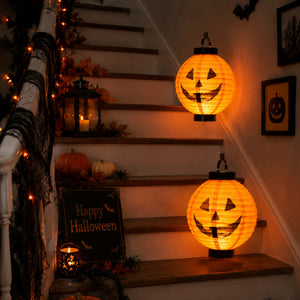 Giant Skeleton Balloon, 2 Pumpkin Lanterns & Tree Halloween Decoration Bundle