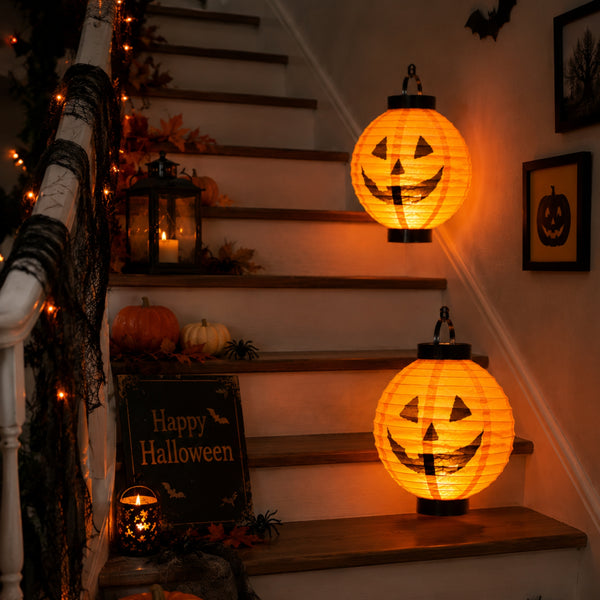 Giant Skeleton Balloon, 2 Pumpkin Lanterns & Tree Halloween Decoration Bundle