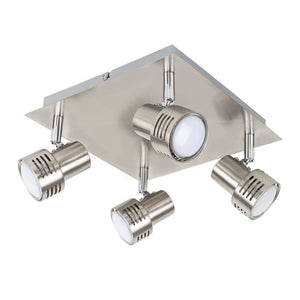 Ceiling light fixture with four spotlights on a white background
