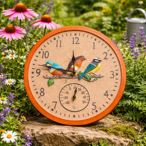 Vintage Bird Wall Clock and Thermometer