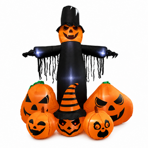 Light up pumpkin family decoration illuminated after dark