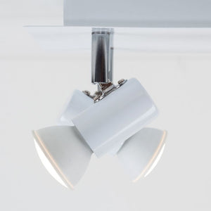 White ceiling light fixture with chrome finish on a white background