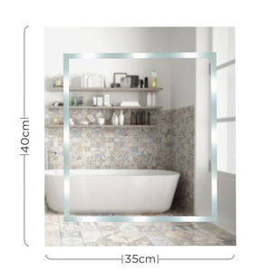 Bathroom mirror with dimensions indicating size