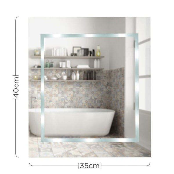 Bathroom mirror with dimensions indicating size