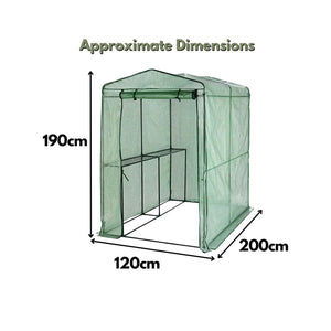 Walk-in greenhouse with steel frame and polythene cover