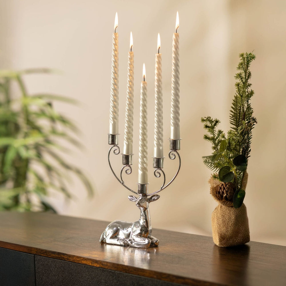 Silver Stag Taper Candle Holder Table Decoration