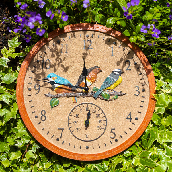 Vintage Bird Wall Clock and Thermometer