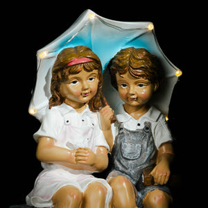 Solar Umbrella Resin Boy And Girl
