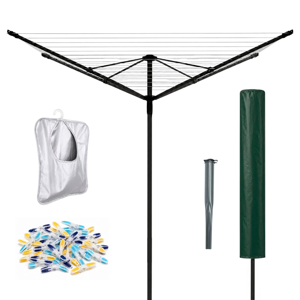 4 Arm Rotary Washing Line Airer with Cover & Ground Spike 50m