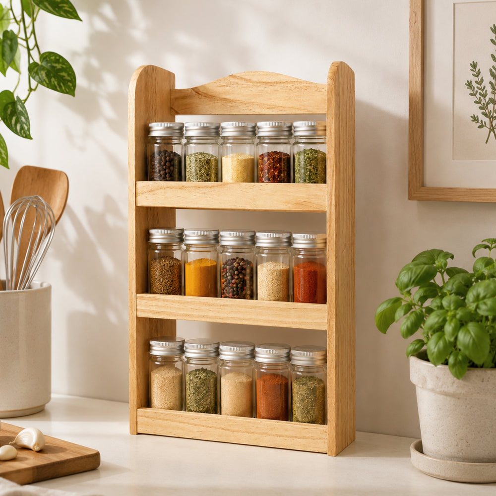 3 Tier Wooden Spice Rack Kitchen Storage Shelf