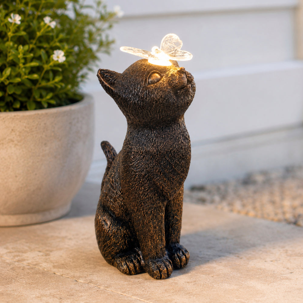 Solar Cat with Butterfly Garden Ornament Light
