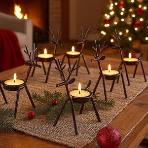 6pc Reindeer Metal Tea Light Candle Holders Christmas Decorations