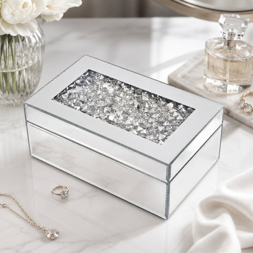 Crushed Diamond Mirrored Jewellery Box – Glam Vanity Storage Organizer