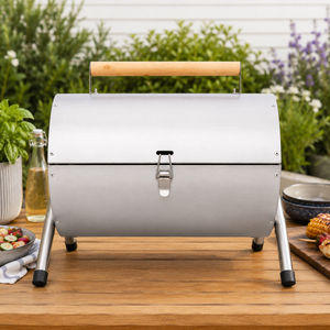 Portable Barrel Stainless Steel BBQ Garden Camping Picnic Charcoal Grill Table