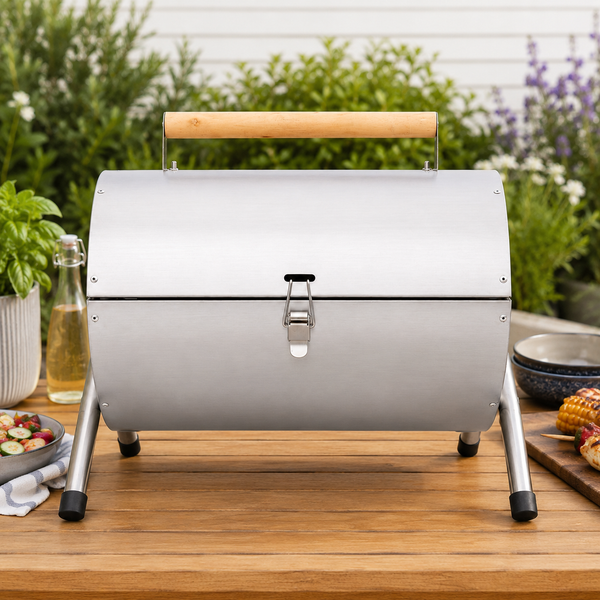 Portable Barrel Stainless Steel BBQ Garden Camping Picnic Charcoal Grill Table