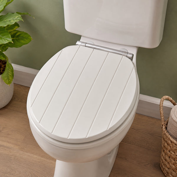 White MDF Soft Close Toilet Seat with Quick Release Oval Fit