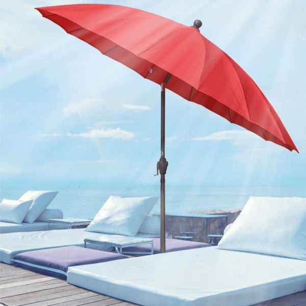 Red parasol with adjustable tilt canopy