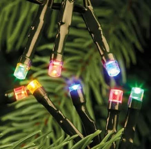 Battery operated Christmas lights displayed outdoors