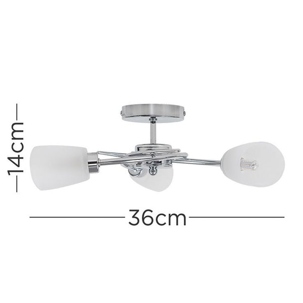 Ceiling light fixture with dimensions labeled on a white background