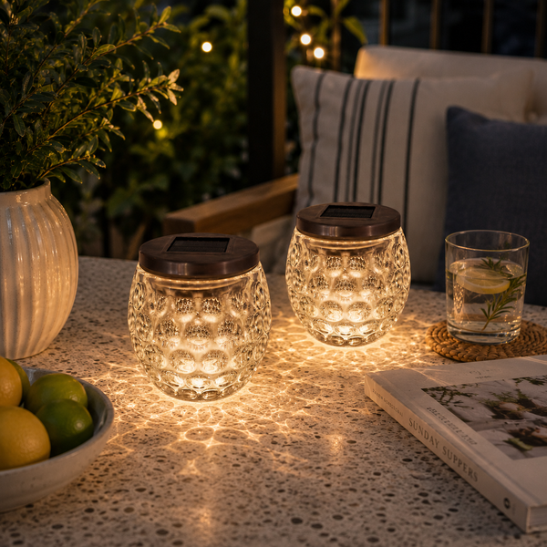 2 Pack Solar Powered Glass Ball LED Lantern