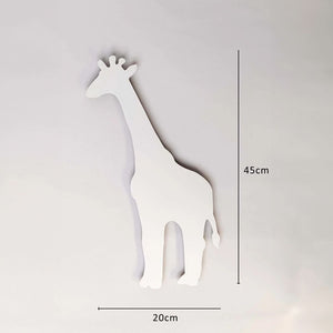 White giraffe-shaped object with dimensions on a light gray background