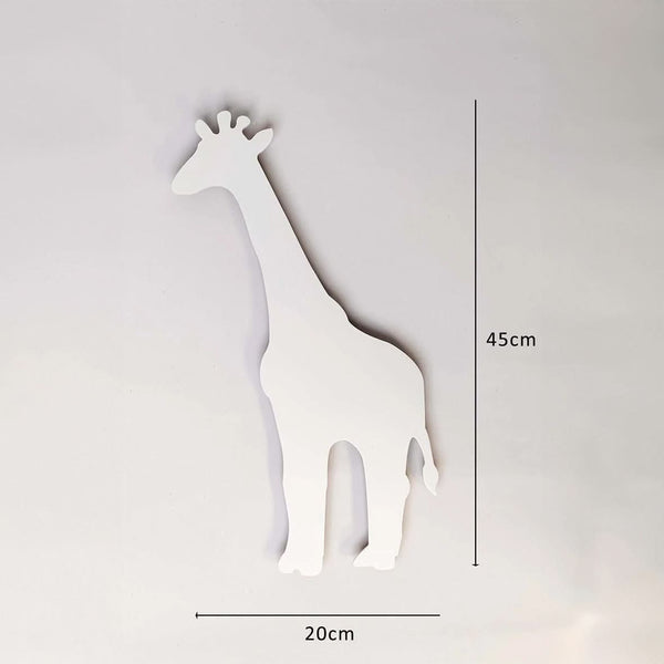 White giraffe-shaped object with dimensions on a light gray background