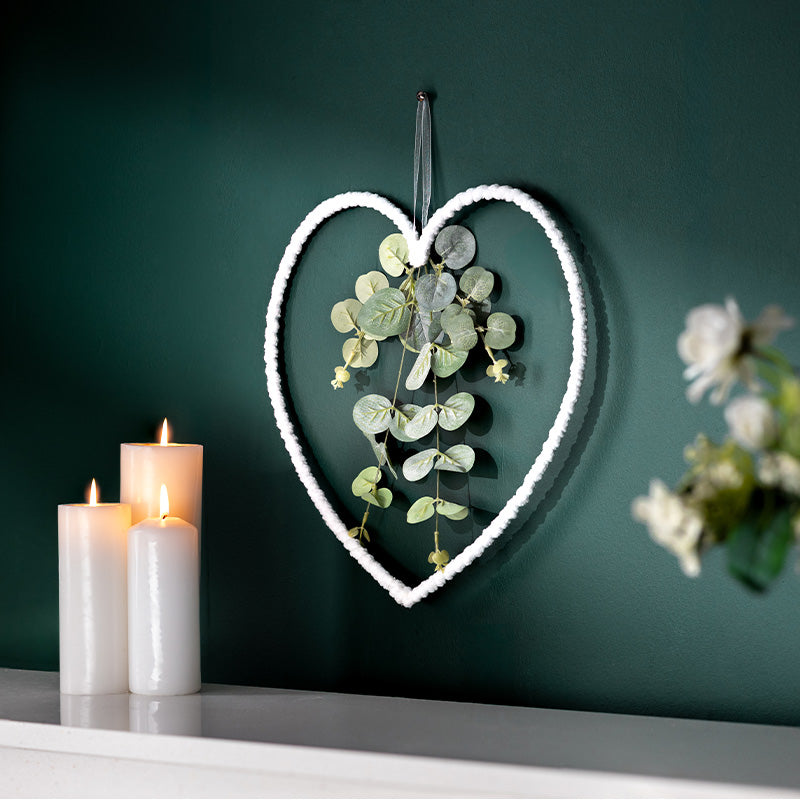 Small heart wreath decorated with artificial eucalyptus leaves