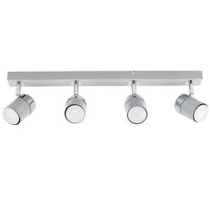 Four-light ceiling fixture with chrome finish on a white background