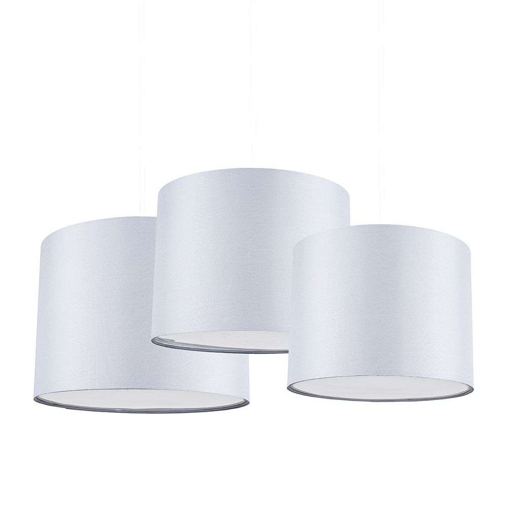 Three white pendant lights on a white background