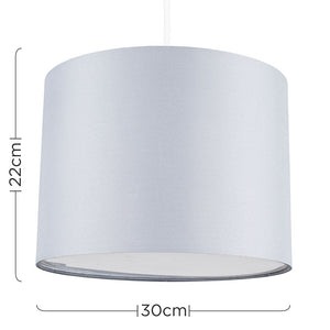 White pendant lamp with dimensions indicated on a white background