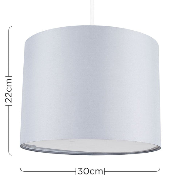 White pendant lamp with dimensions indicated on a white background