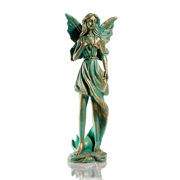 Weathered copper effect resin fairy statue