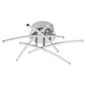 Modern ceiling light fixture with chrome finish on a white background