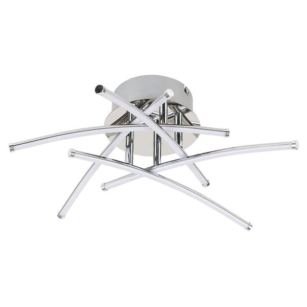 Modern ceiling light fixture with chrome finish on a white background