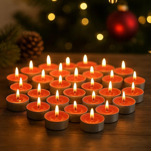 Cinnamon tealights arranged for festive home fragrance